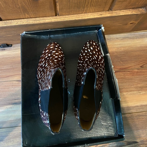 J. Crew Brown and White Patterned Calf Hair Ankle Booties - Picture 4 of 5